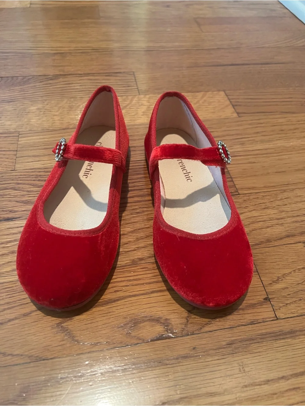 Childrenchic Red Velvet Mary Jane Dress Shoes with Jewel Buckle